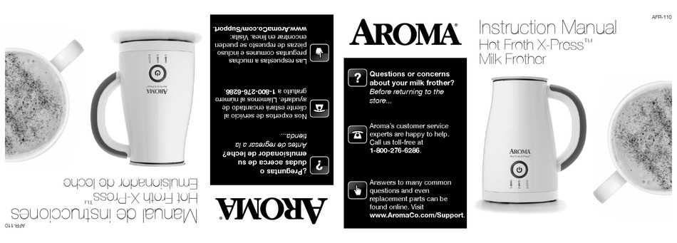 Aroma Hot Froth X Press Afr 110 Instruction Manual Pdf Download Manualslib