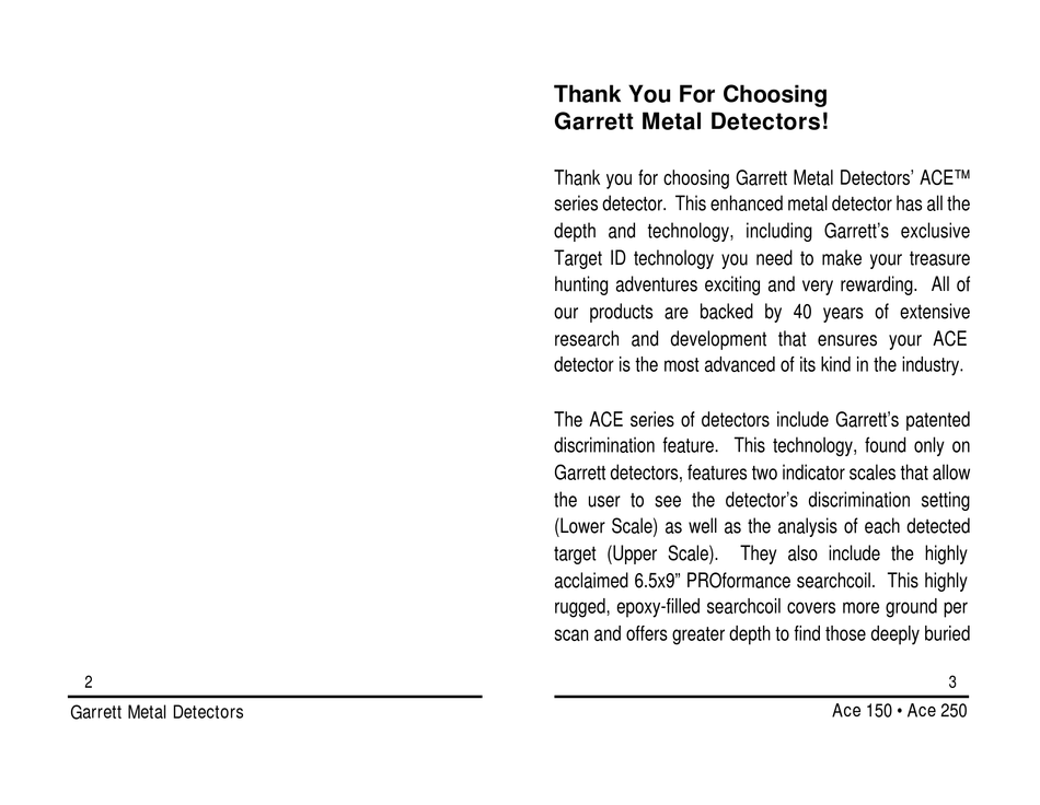 Garrett Ace Series Detector User Manual Pdf Download Manualslib