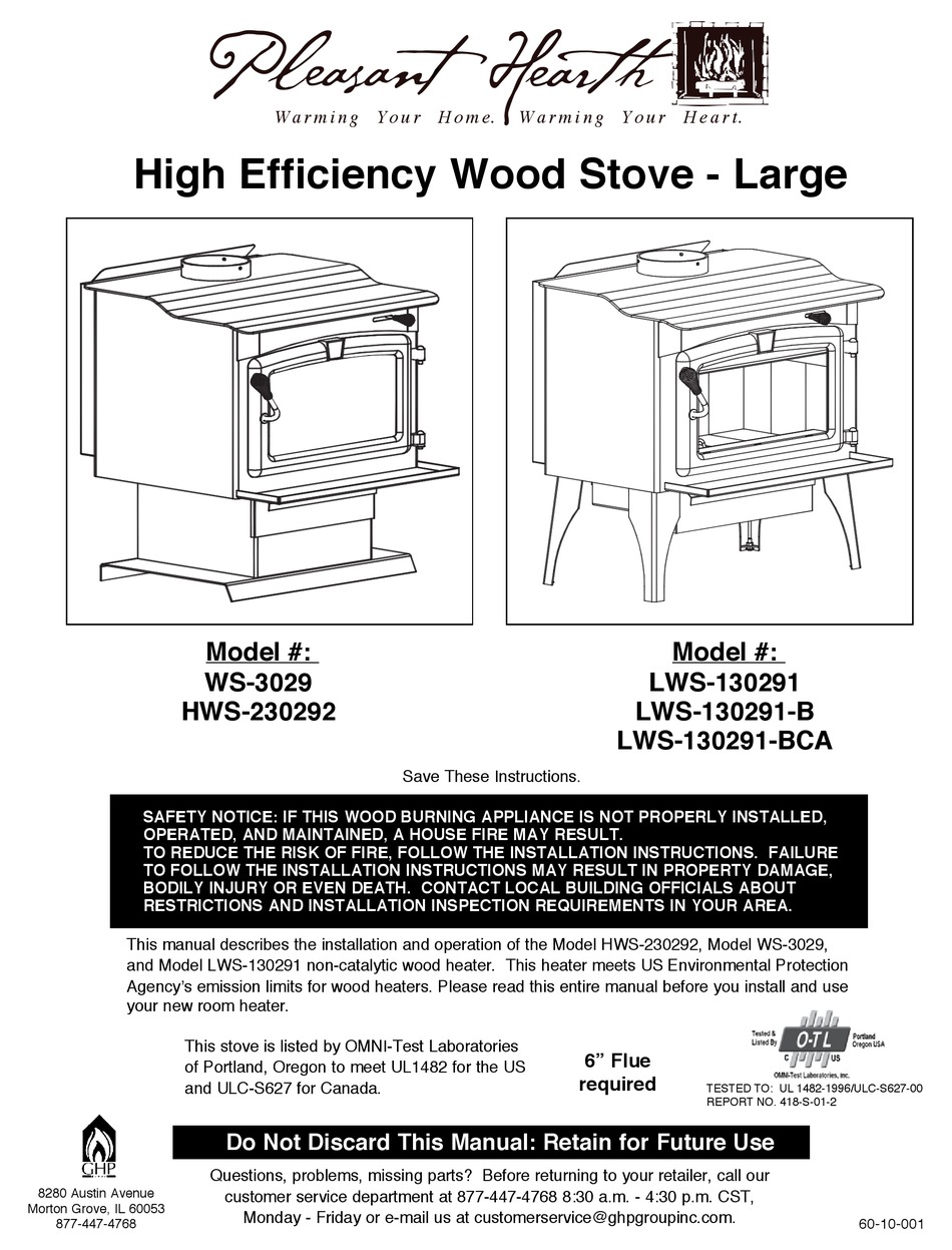 PLEASANT HEARTH WS-3029 USER MANUAL Pdf Download | ManualsLib