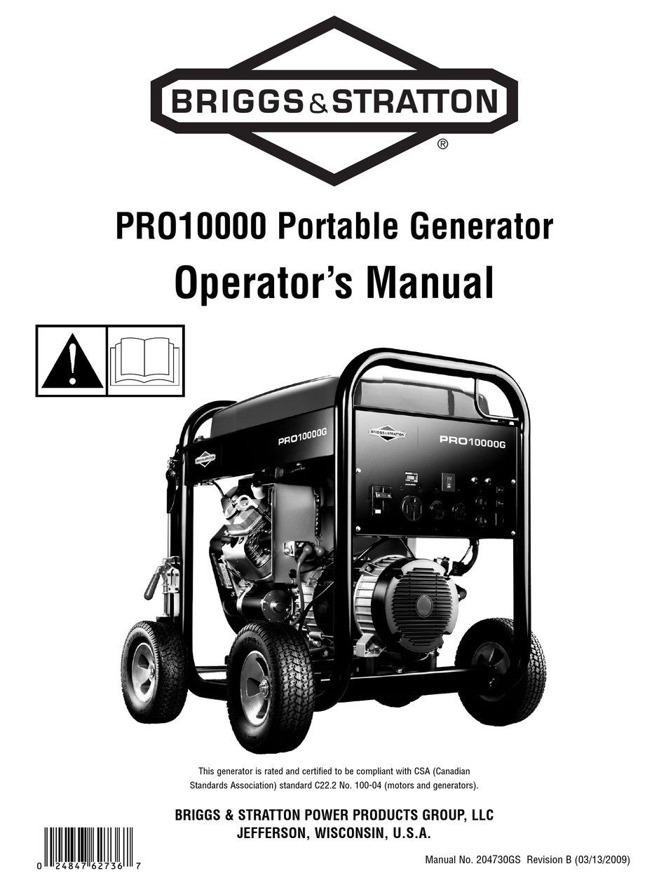 BRIGGS \u0026 STRATTON PRO10000 OPERATOR\u002639;S MANUAL Pdf Download  ManualsLib