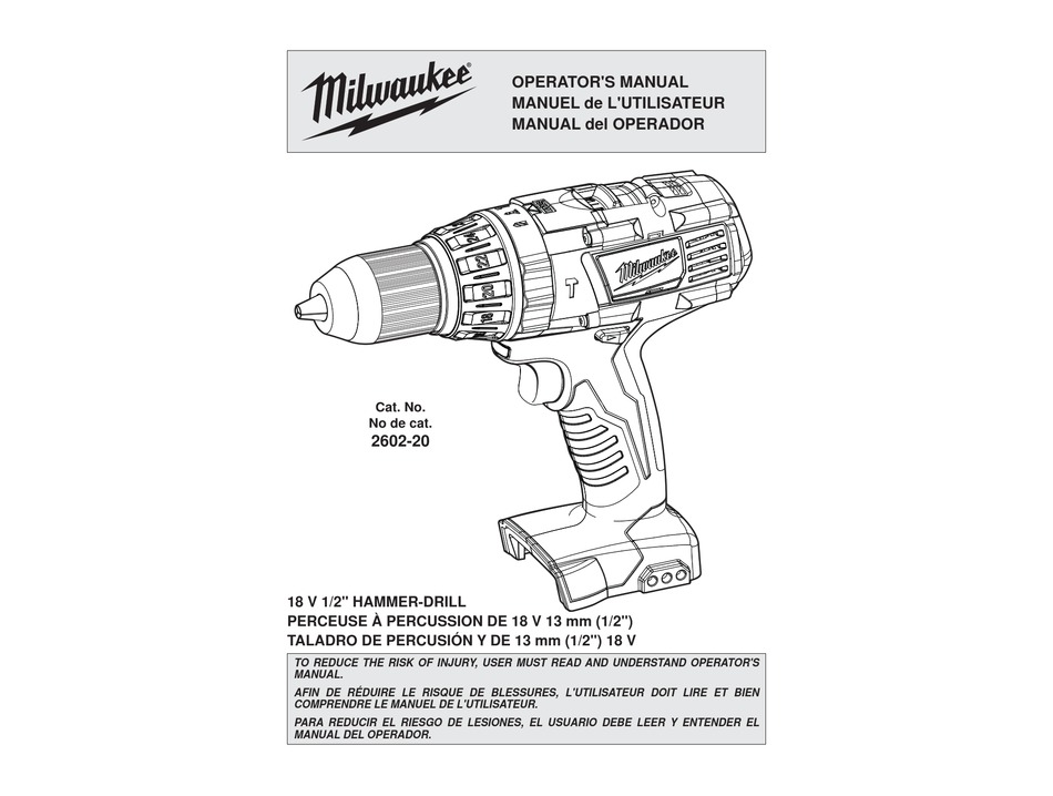 MILWAUKEE 2602 20 OPERATOR S MANUAL Pdf Download ManualsLib