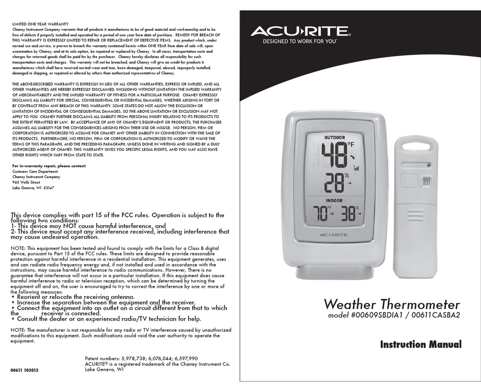 ACURITE 00609SBDIA1 INSTRUCTION MANUAL Pdf Download ManualsLib