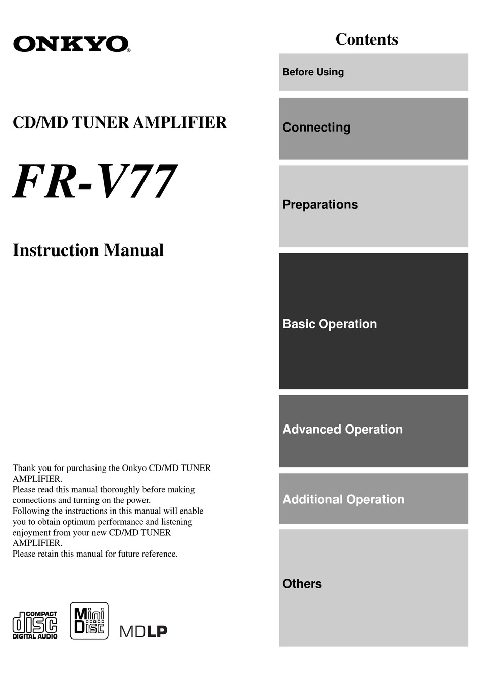 ONKYO FR-V77 INSTRUCTION MANUAL Pdf Download | ManualsLib