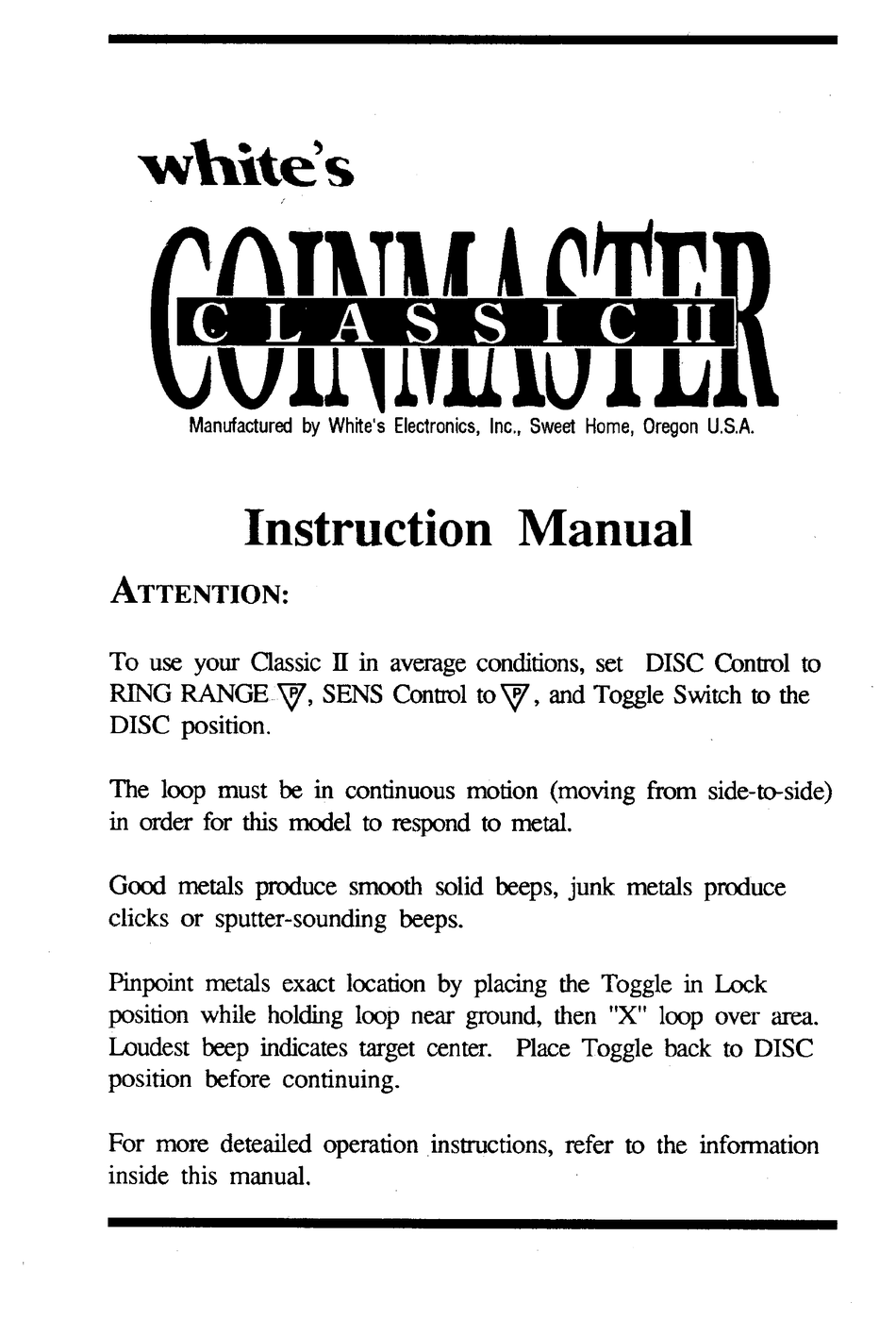 whites idx pro metal detector manual