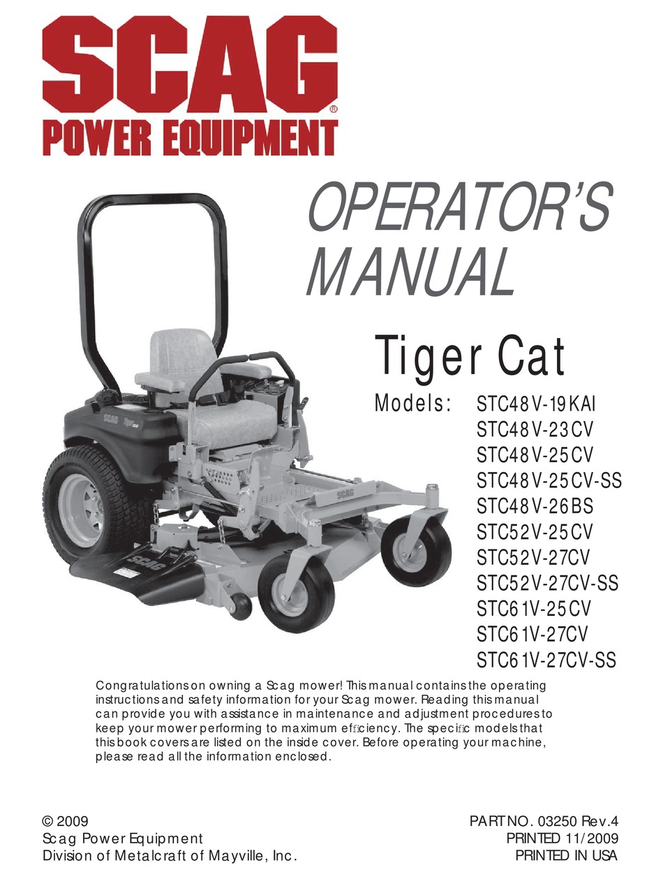 SCAG POWER EQUIPMENT STC48V-19KAI OPERATOR'S MANUAL Pdf Download