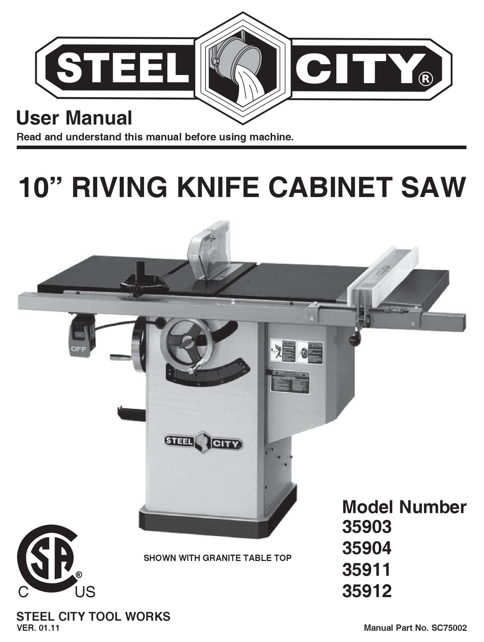 Steel City Tool User Owners Manual Book 10" Table Saw Model # 35620 35631 wood 