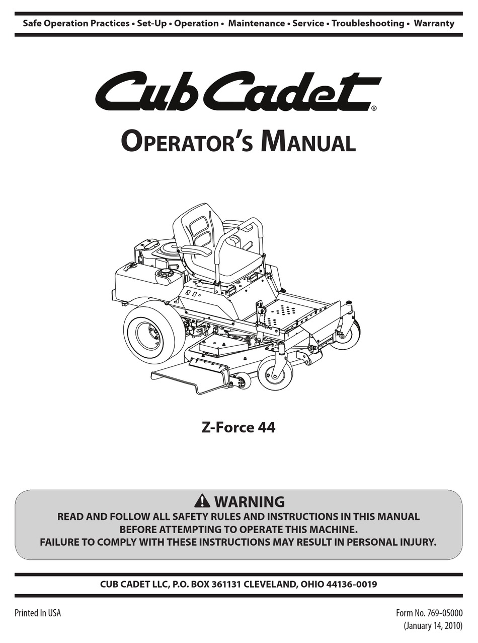 Cub Cadet Z Force 44 User Manual Pdf Download Manualslib 0836