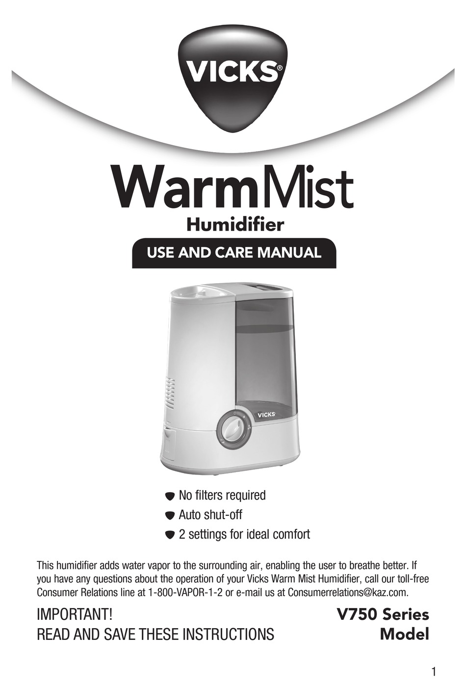 VICKS WARMMIST USE AND CARE MANUAL Pdf Download | ManualsLib