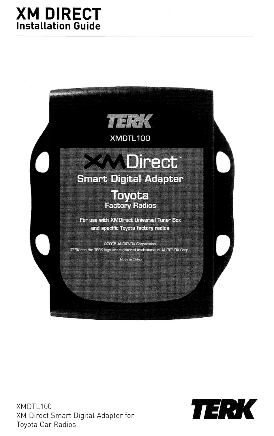 TERK TECHNOLOGIES XM DIRECT XMDTL100 INSTALLATION MANUAL Pdf Download