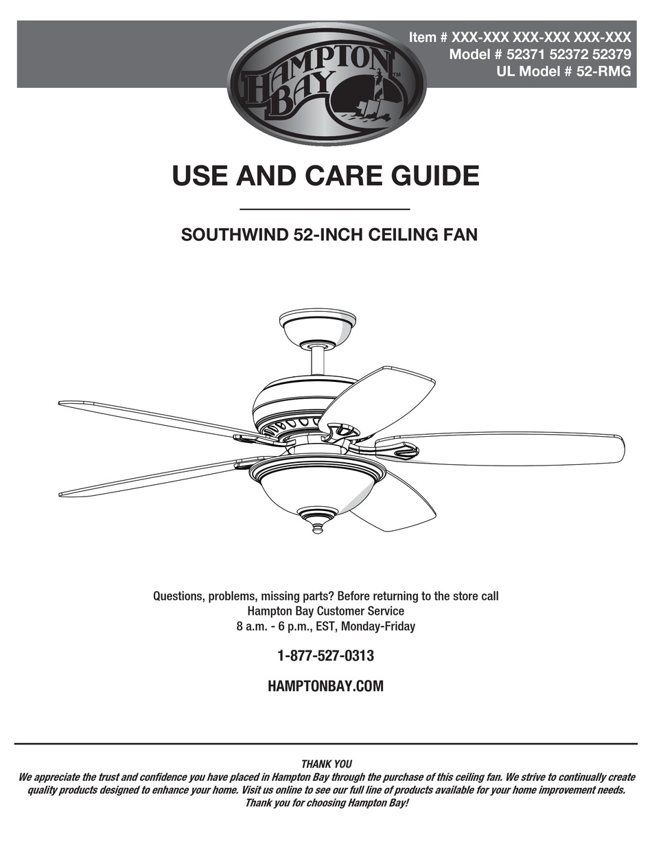 Hampton Bay Southwind 52371 Use And Care Manual Pdf Download Manualslib