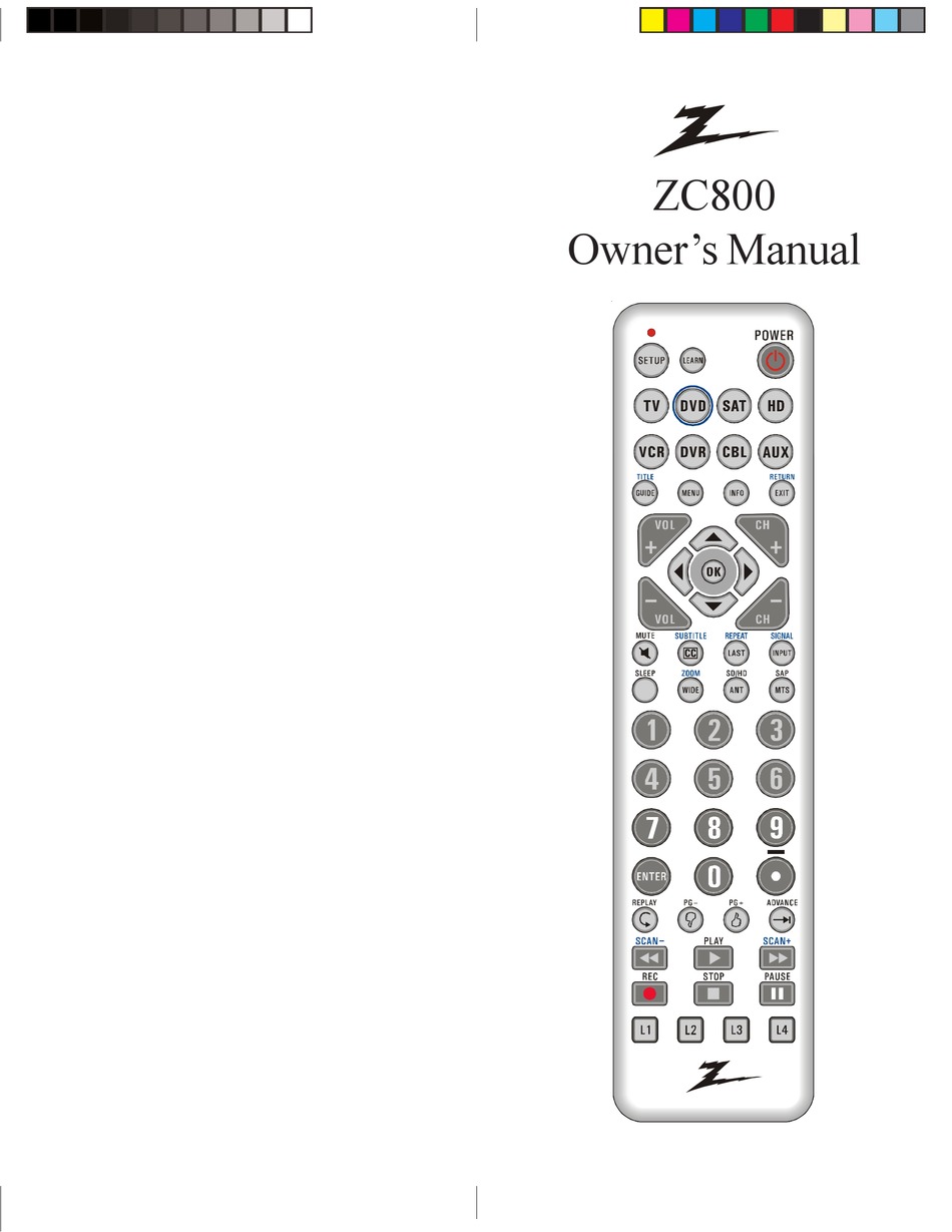 UNIVERSAL REMOTE CONTROL ZC800 OWNER'S MANUAL Pdf Download ManualsLib