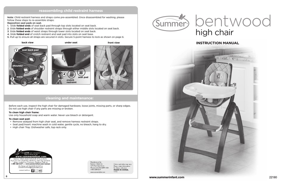 Summer Bentwood Instruction Manual Pdf, Summer Infant Bentwood High Chair Replacement Pad