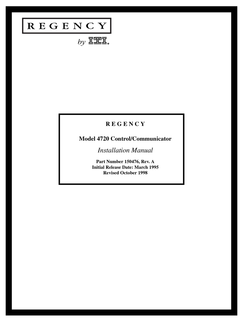 REGENCY 4720 INSTALLATION MANUAL Pdf Download ManualsLib