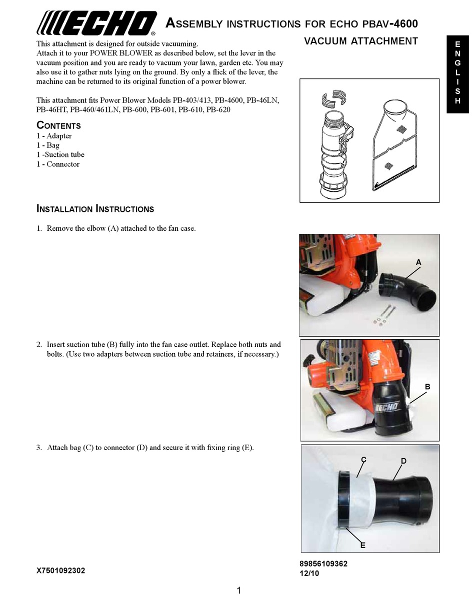 ECHO PBAV4600 ASSEMBLY INSTRUCTIONS Pdf Download ManualsLib