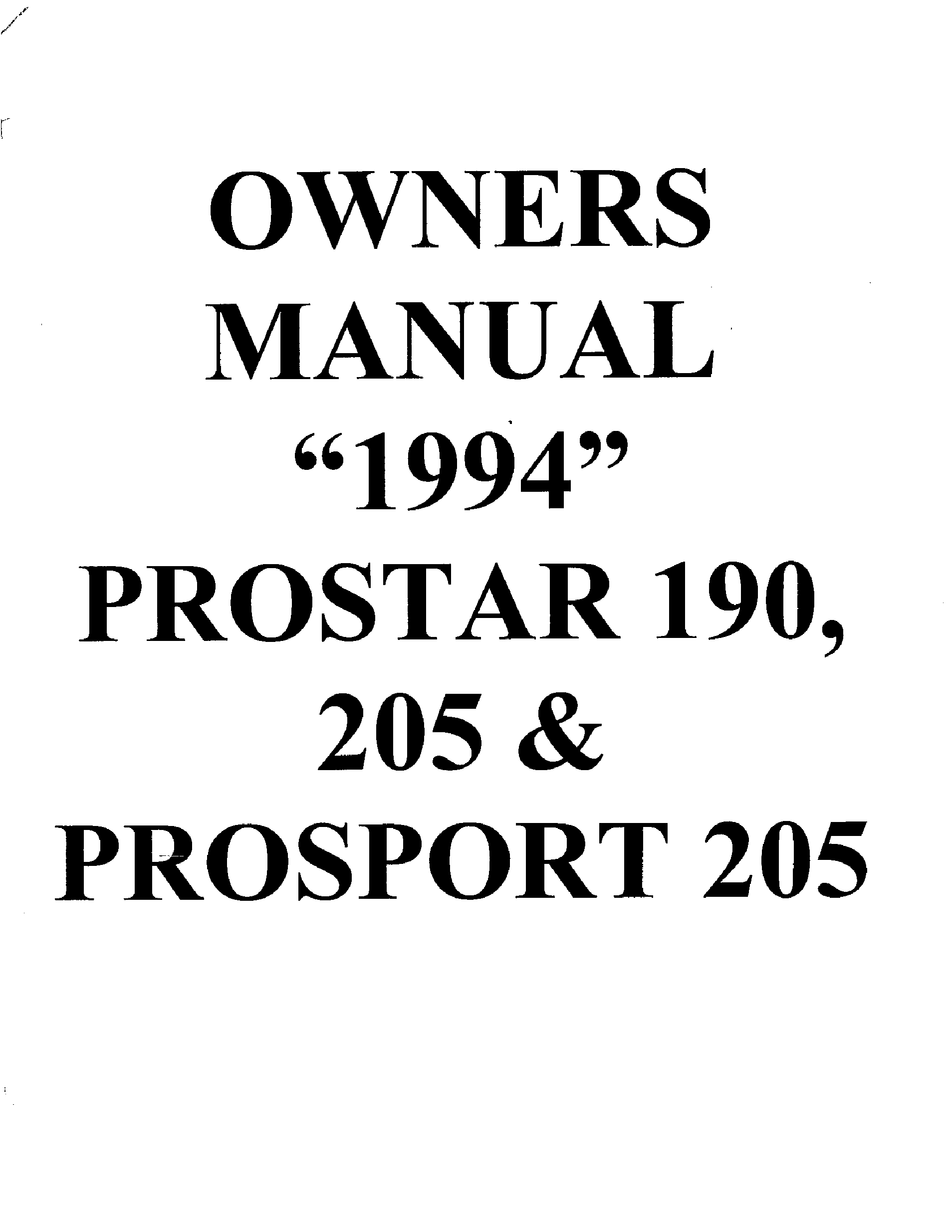 Mastercraft Prostar 190 Owner S Manual