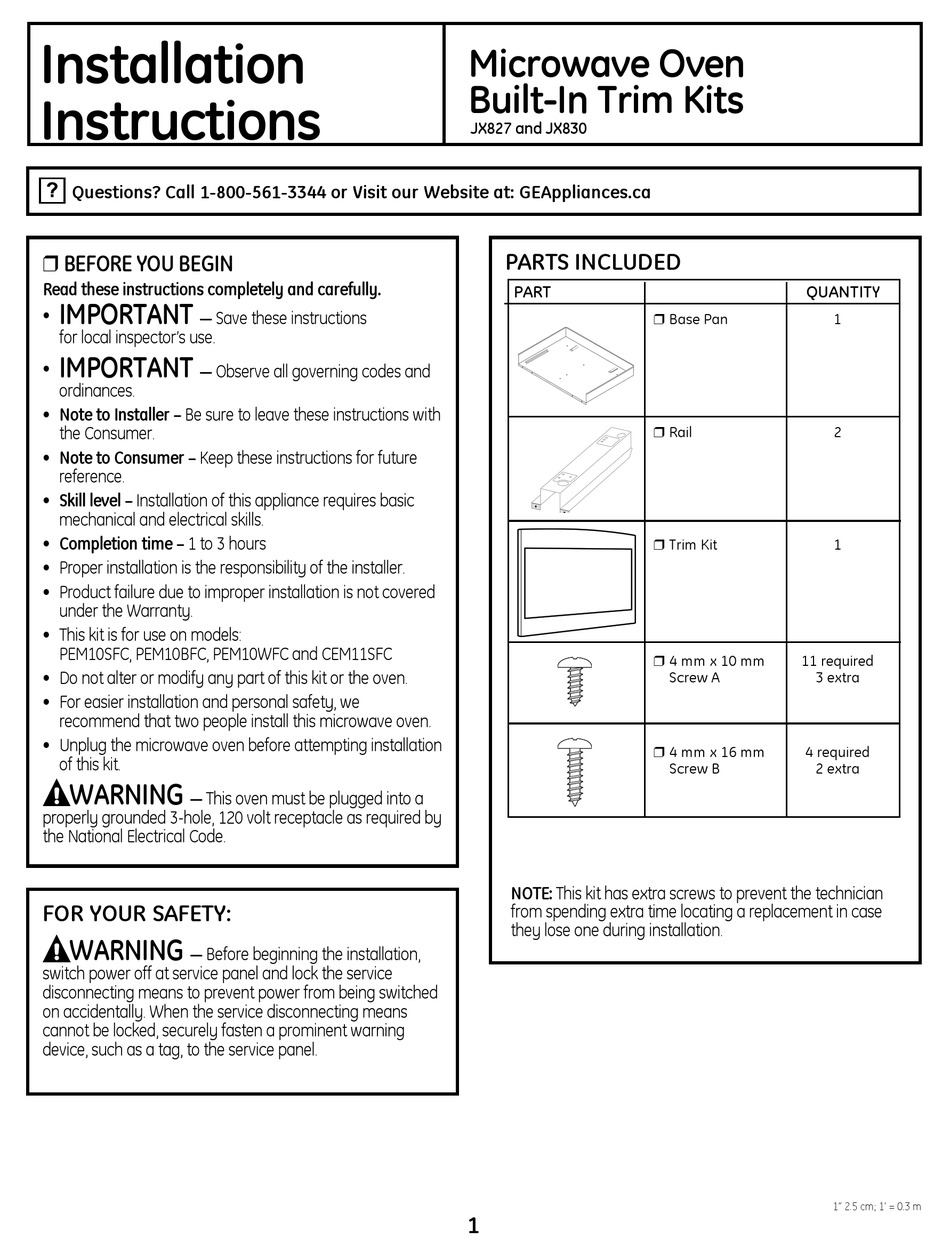 GE JX827 INSTALLATION INSTRUCTIONS Pdf Download | ManualsLib