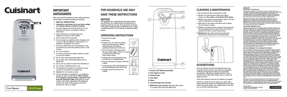 User manual Cuisinart SCO-60 (English - 12 pages)