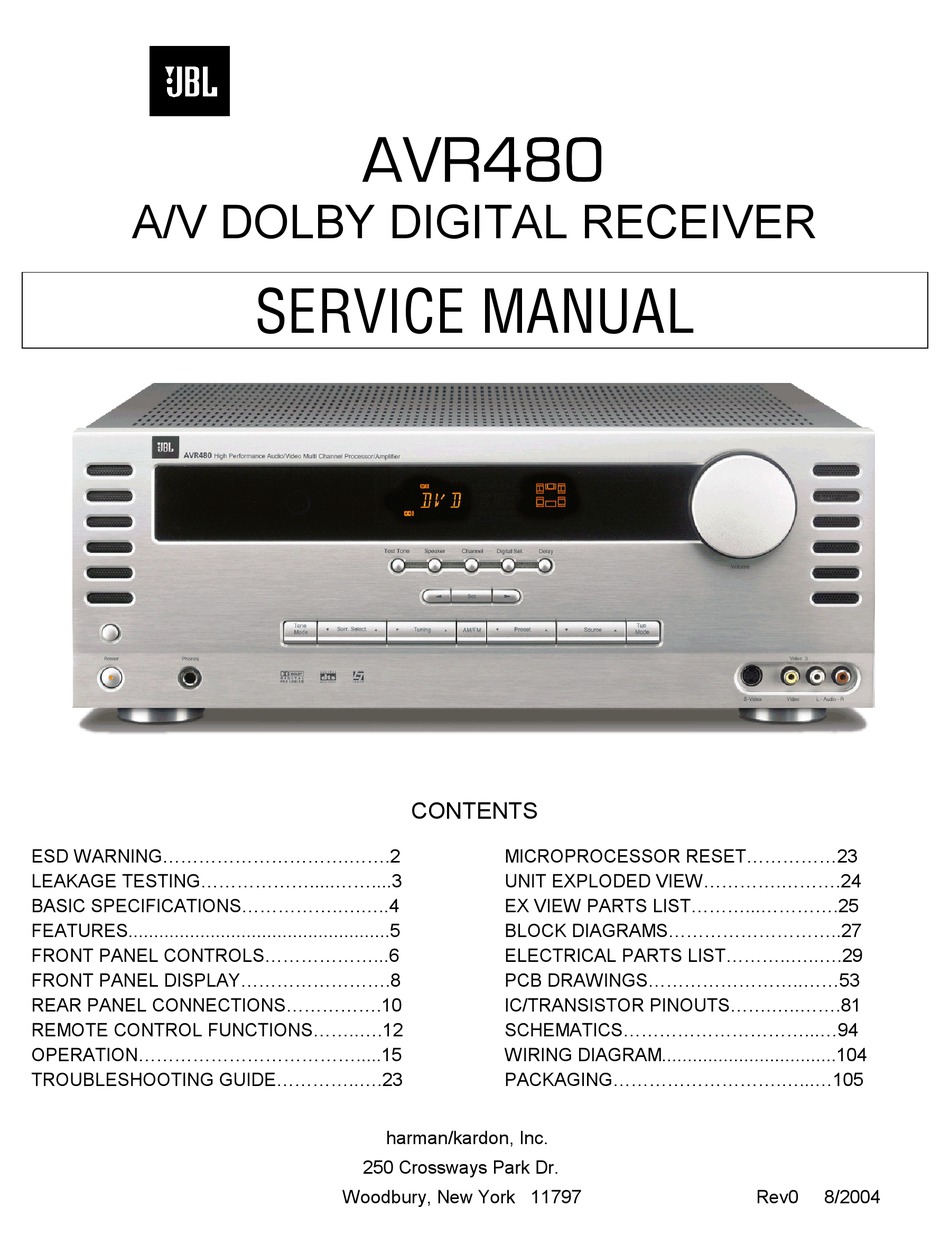 Jbl Avr480 Service Manual Pdf Download Manualslib