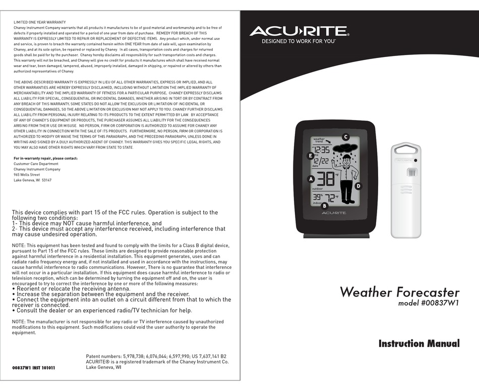 ACURITE 00837W1 INSTRUCTION MANUAL Pdf Download ManualsLib