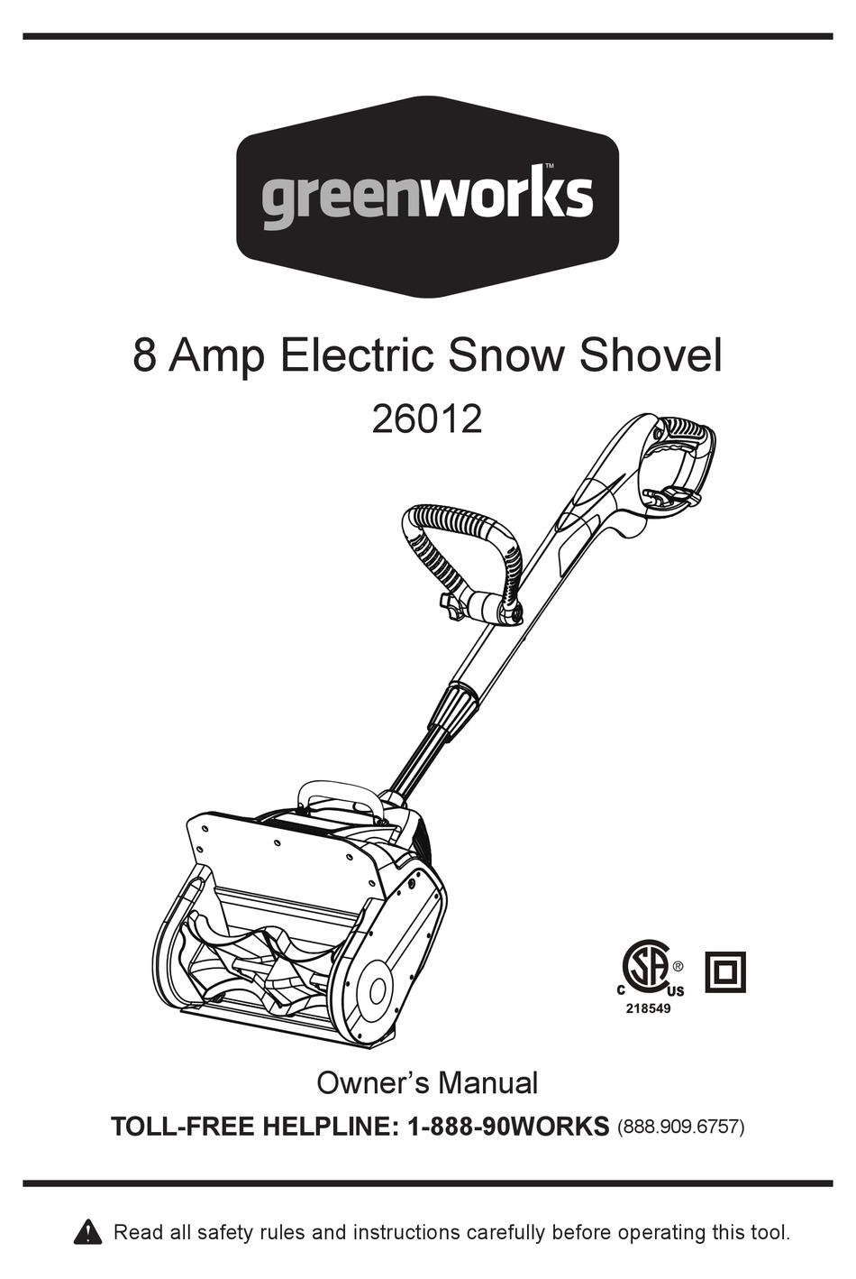 Greenworks electric snow shovel manual
