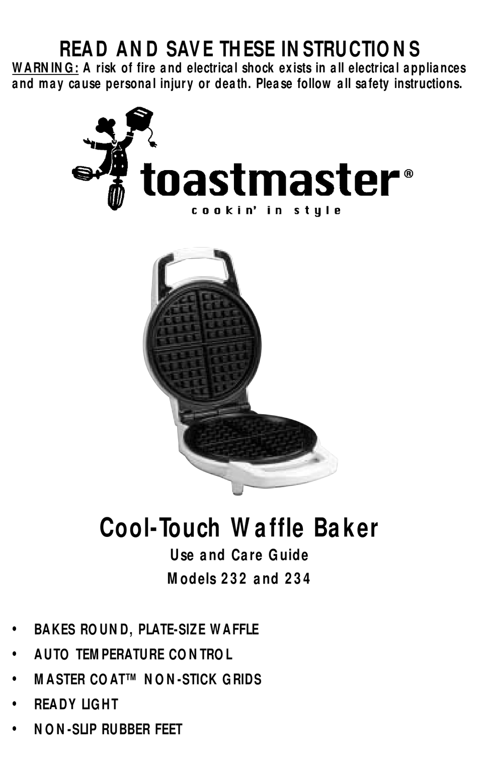 toastmaster family waffle baker manual