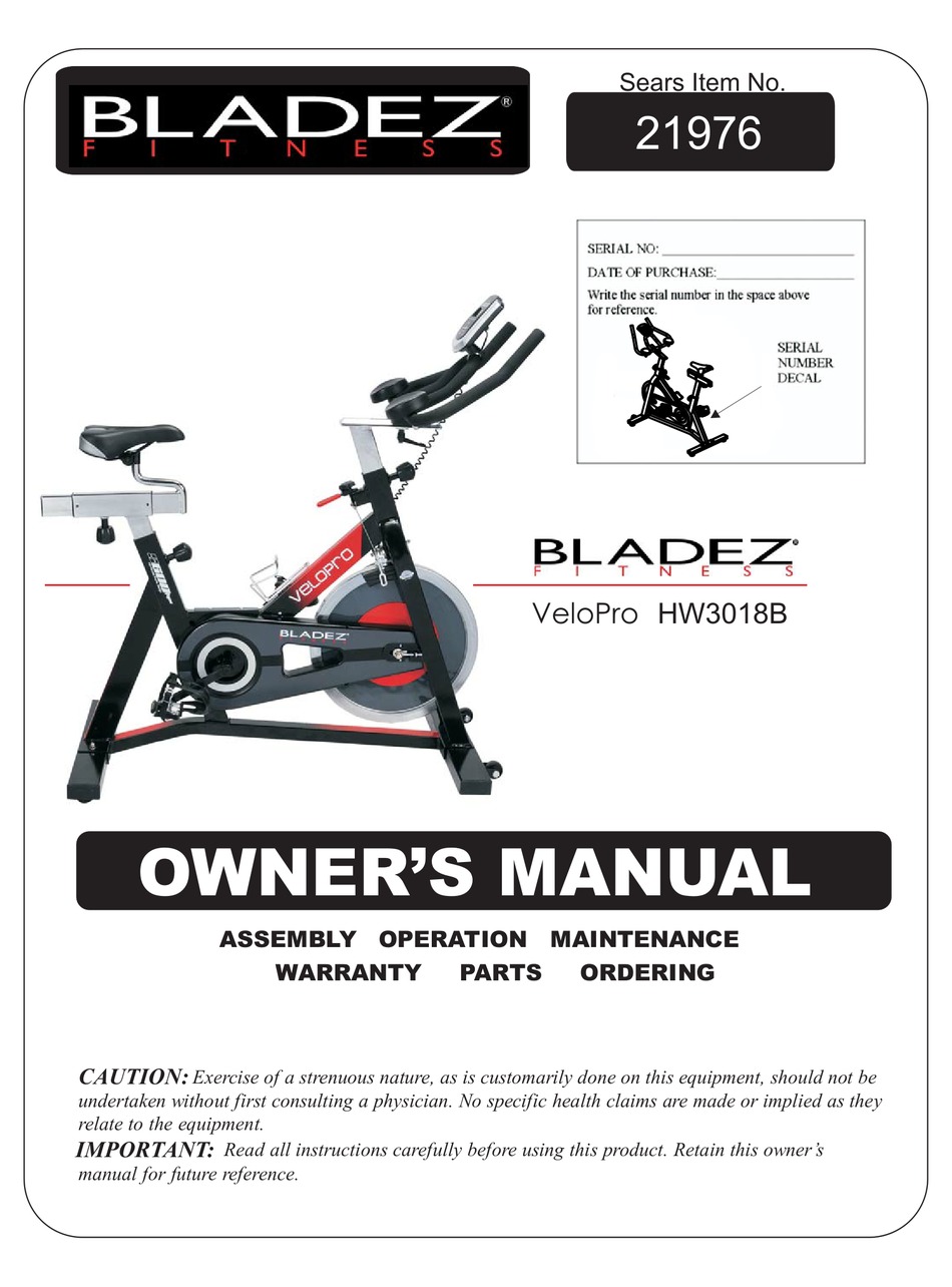 BLADEZ VELOPRO HW3018B OWNER'S MANUAL Pdf Download | ManualsLib