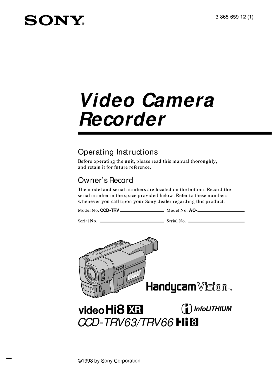 SONY HANDYCAM VISION CCDTRV63 OPERATING INSTRUCTIONS MANUAL Pdf