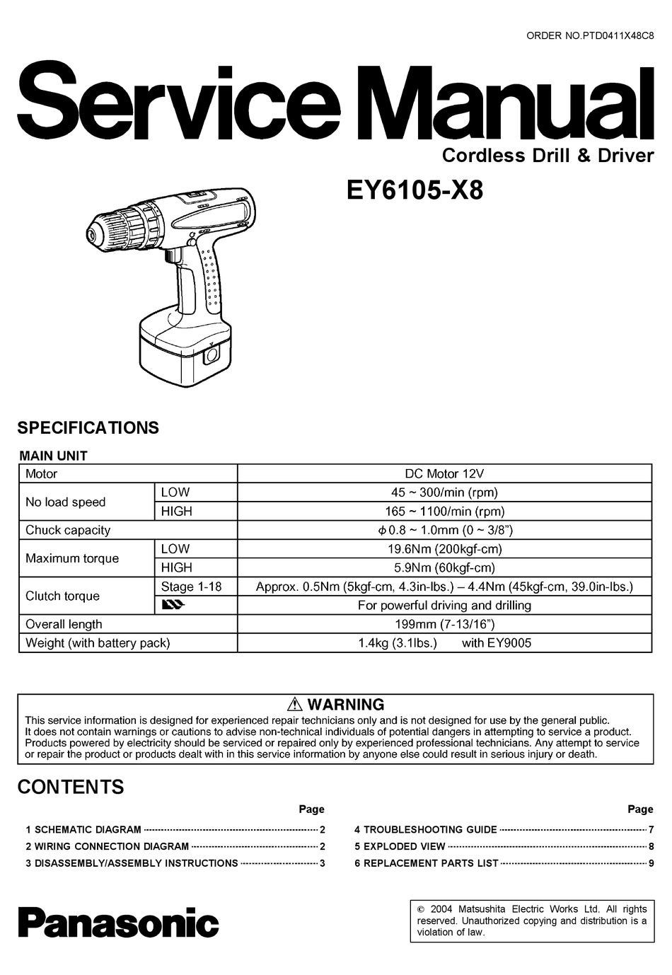 PANASONIC EY6105X8 SERVICE MANUAL Pdf Download ManualsLib
