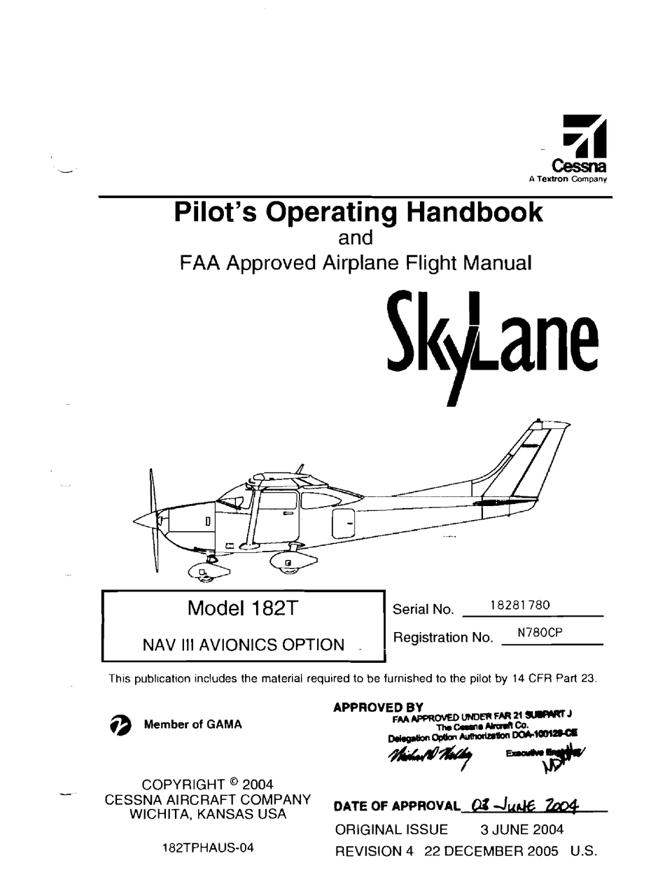 Cessna Turbo Skylane Airplane Information Owner's Manual POH T182T 