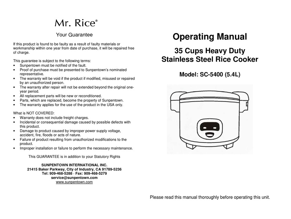 SC-5400S: 35 Cups Heavy Duty Rice Cooker –