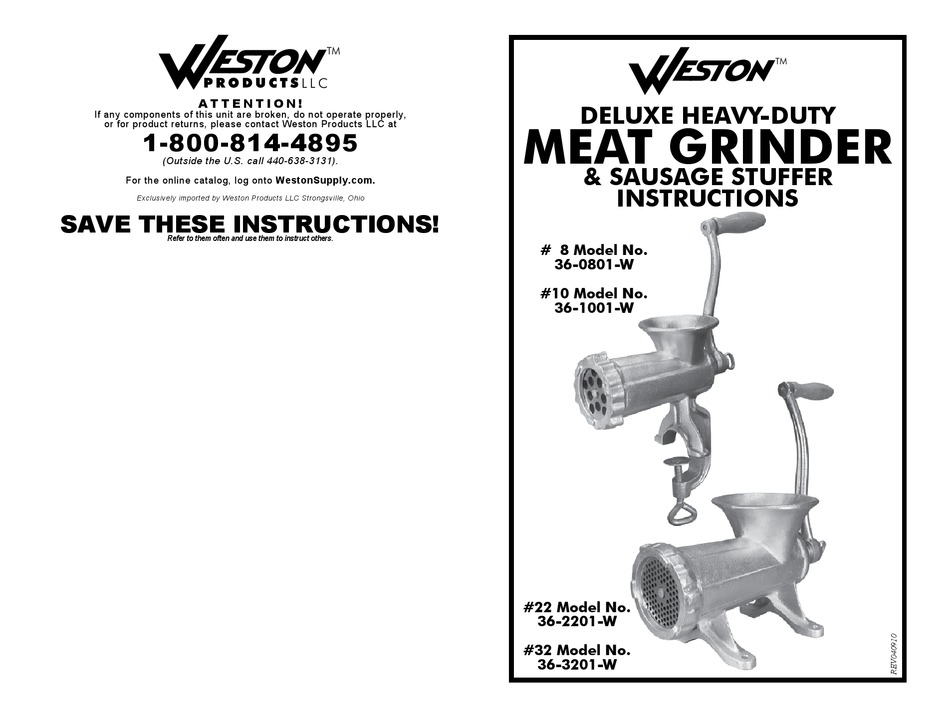 Weston 36-1001-W #10 Deluxe Manual Meat Grinder