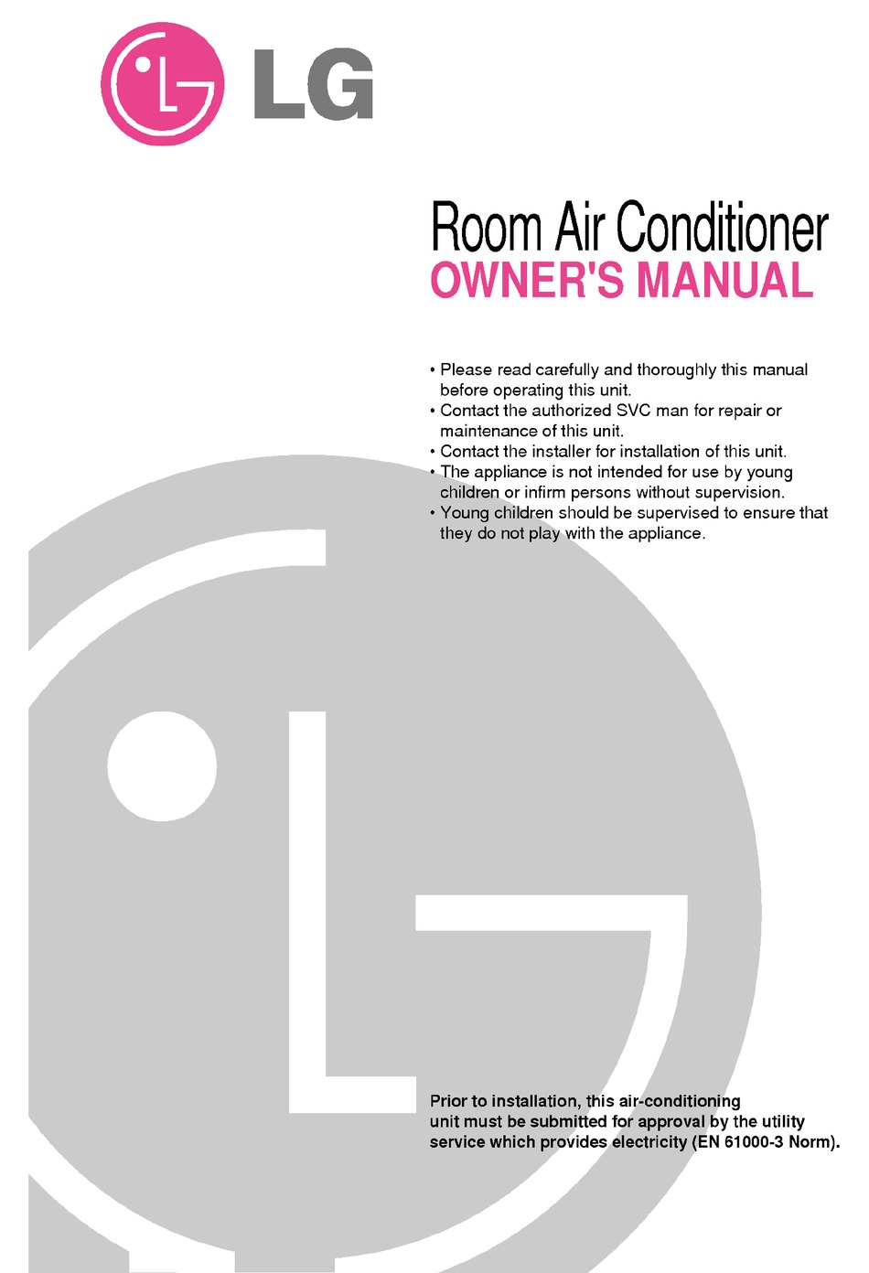 Lg Room Air Conditioner Owner S Manual Pdf Download Manualslib