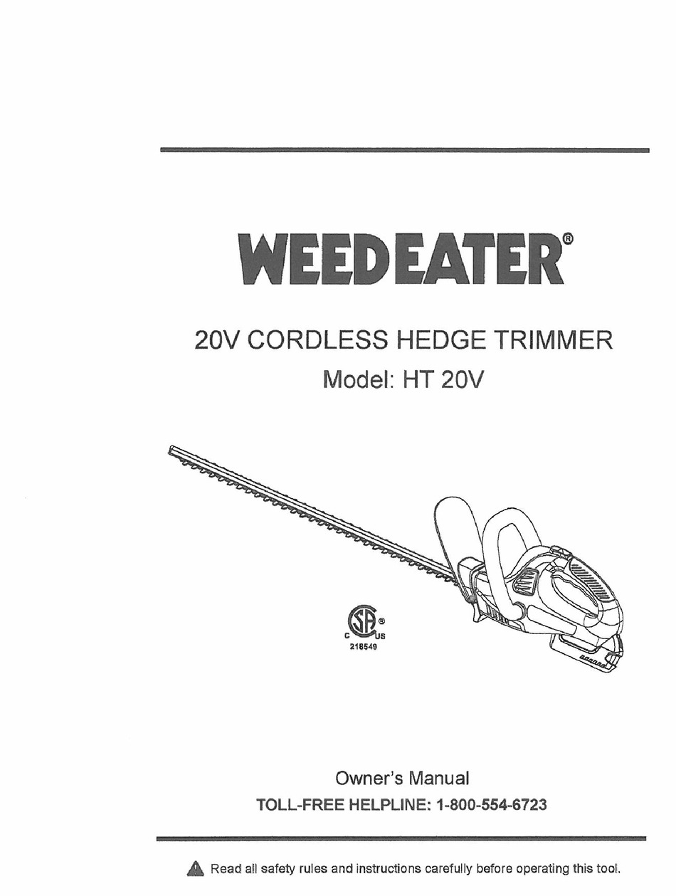 WEED EATER HT 20V OWNER'S MANUAL Pdf Download ManualsLib