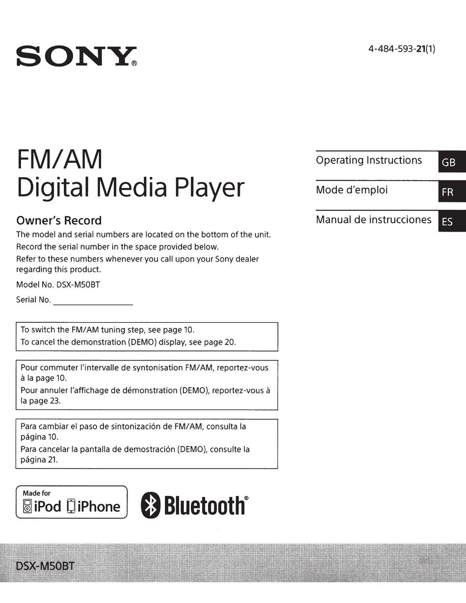 SONY DSXM50BT OPERATING INSTRUCTIONS MANUAL Pdf Download ManualsLib