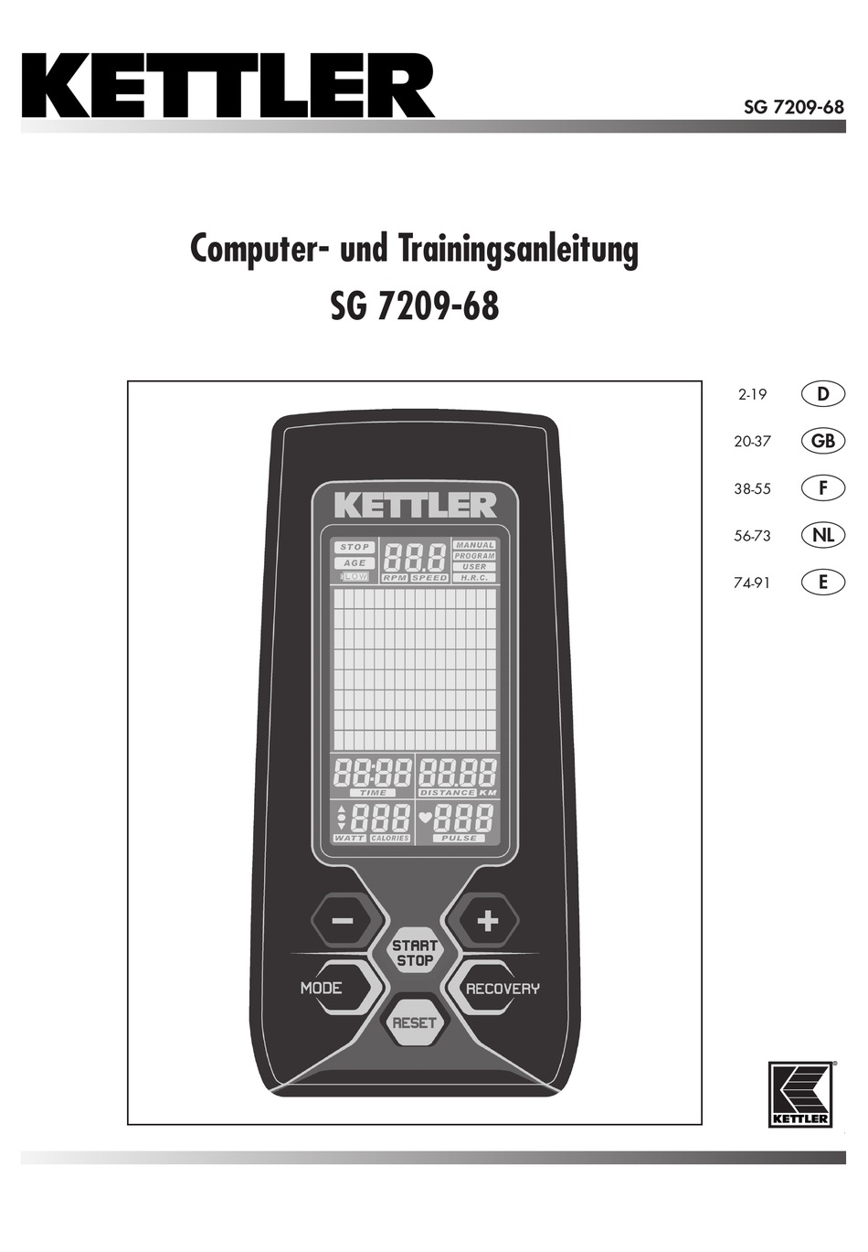 Kettler Sg 79 68 Training And Operating Instructions Pdf Download Manualslib