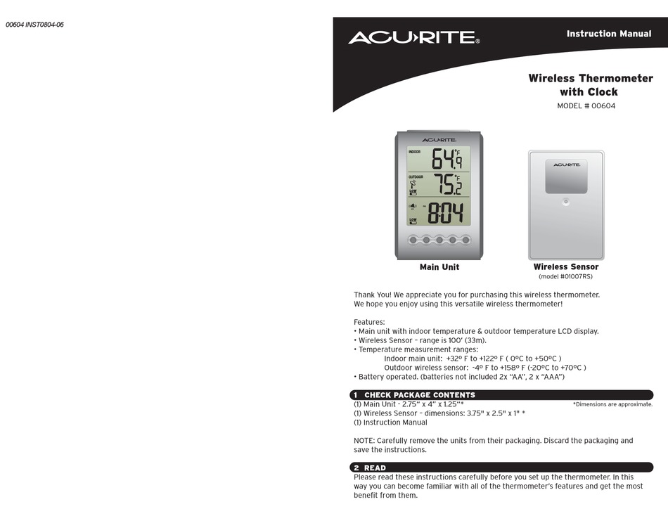 ACURITE 604 INSTRUCTION MANUAL Pdf Download | ManualsLib