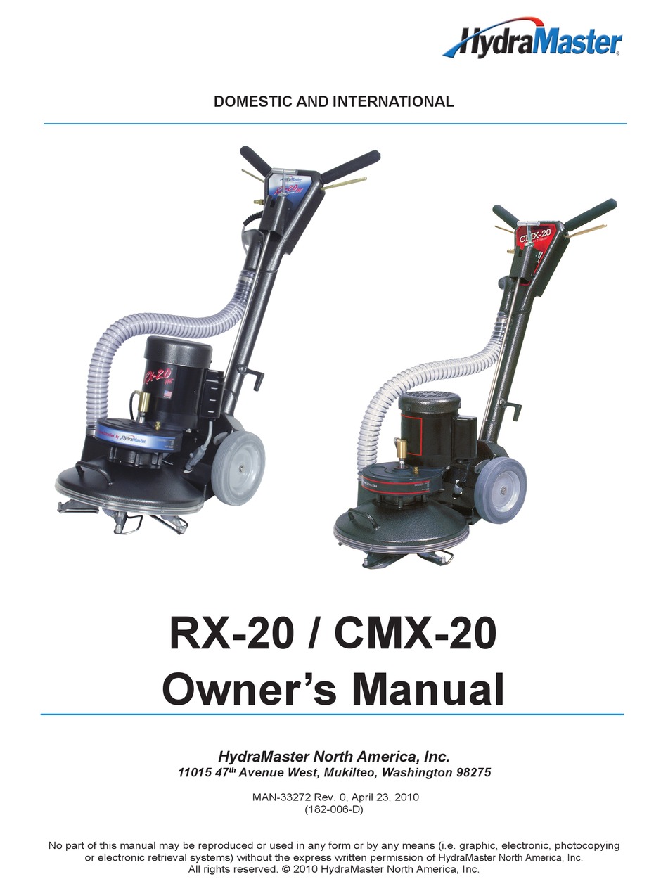 HYDRAMASTER RX20 OWNER'S MANUAL Pdf Download ManualsLib