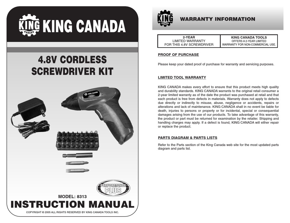 KING CANADA 8313 INSTRUCTION MANUAL Pdf Download ManualsLib