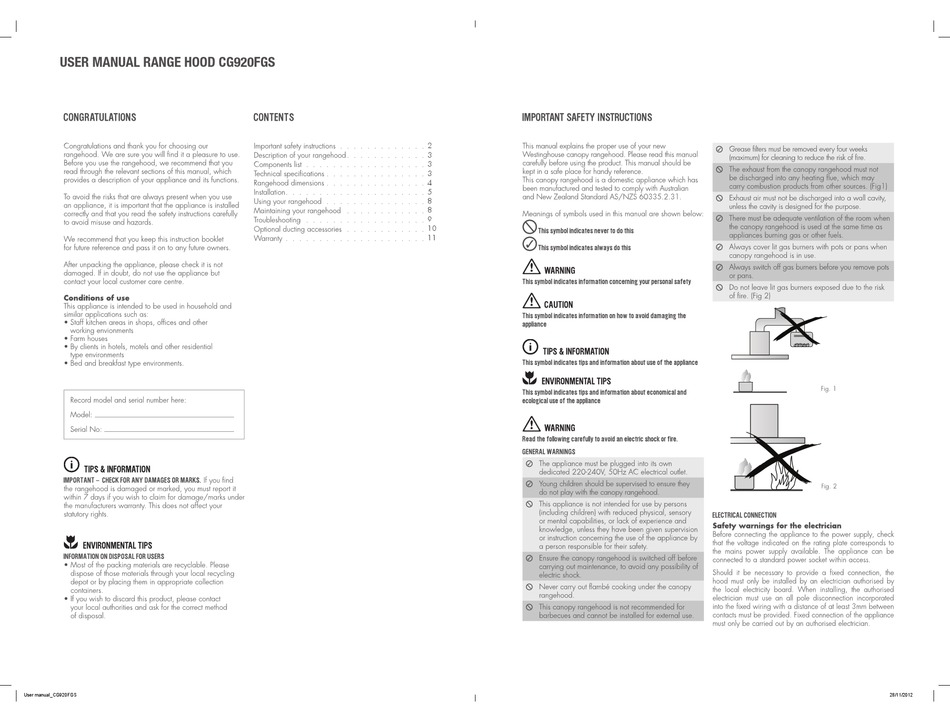 ELECTROLUX CG920FGS USER MANUAL Pdf Download ManualsLib