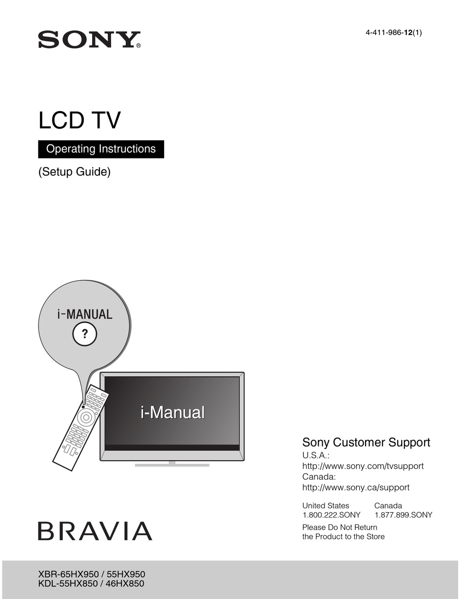 SONY BRAVIA XBR-65HX950 OPERATING INSTRUCTIONS