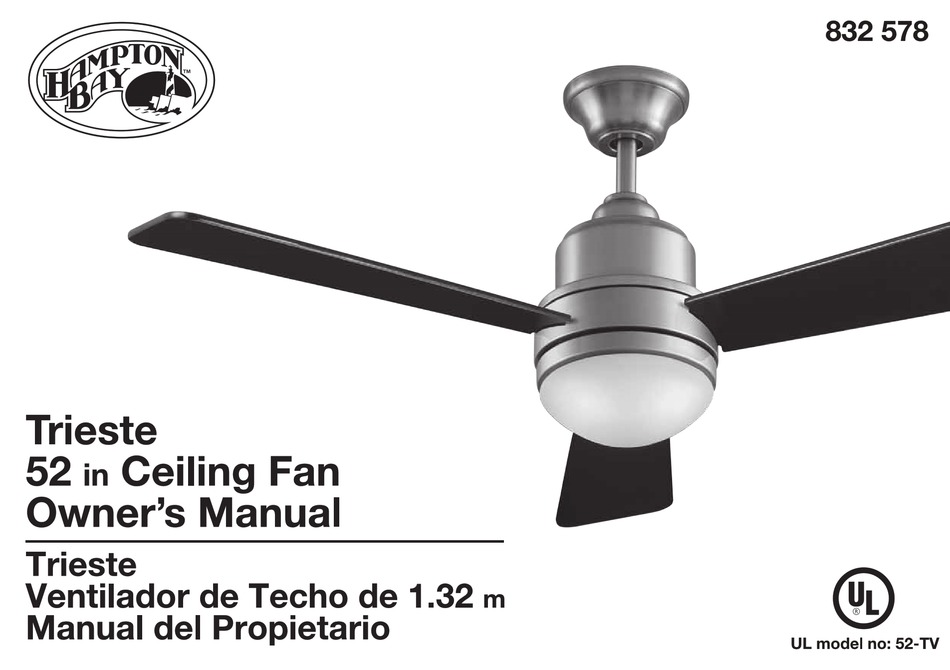 Hampton Bay Trieste Owner S Manual Pdf, Hampton Bay Ceiling Fan Instructions
