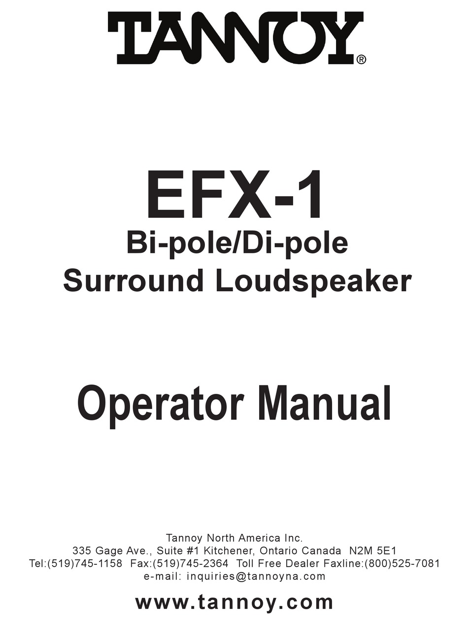 TANNOY EFX1 OPERATOR'S MANUAL Pdf Download ManualsLib