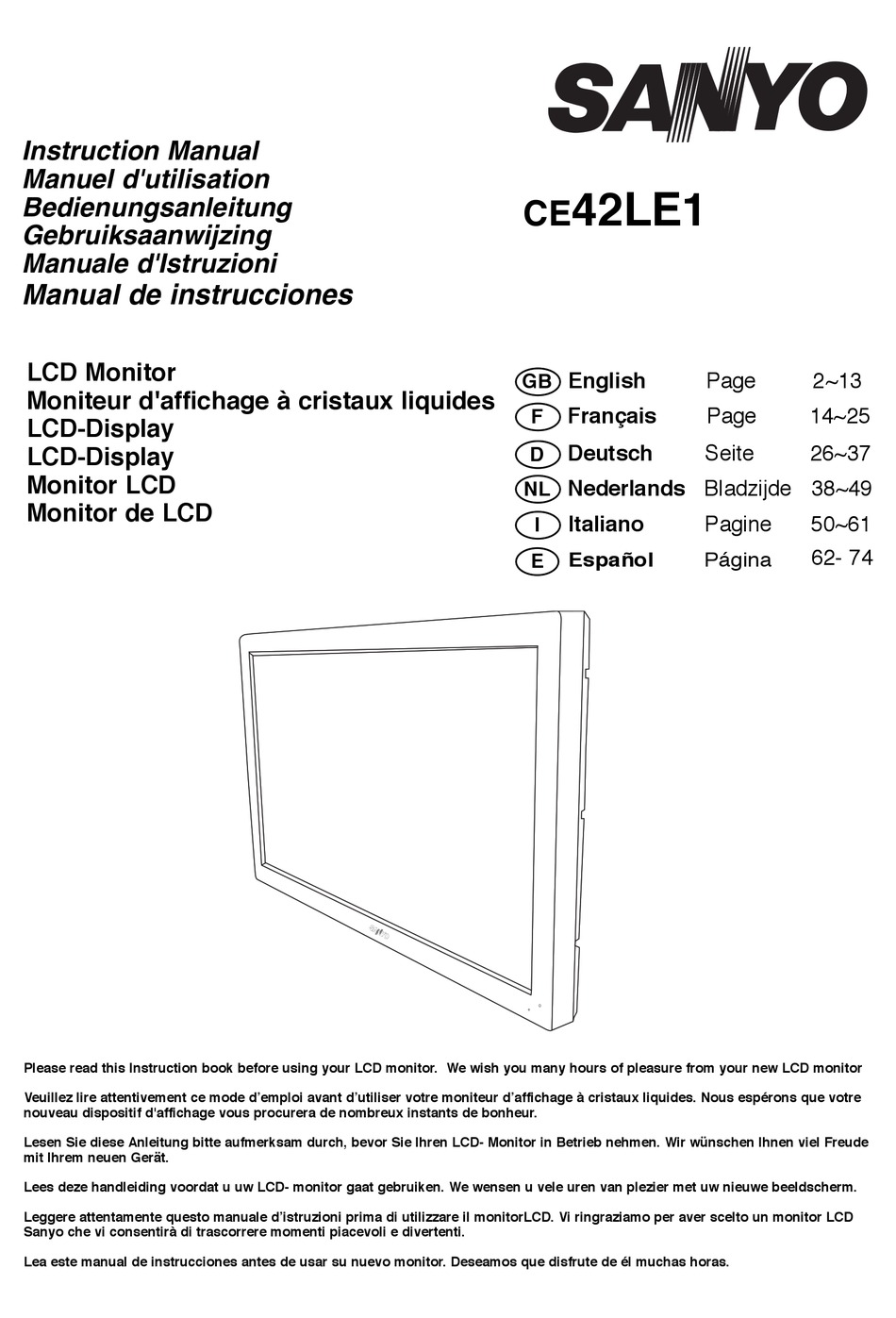 Sanyo Ce42le1 Instruction Manual Pdf Download Manualslib