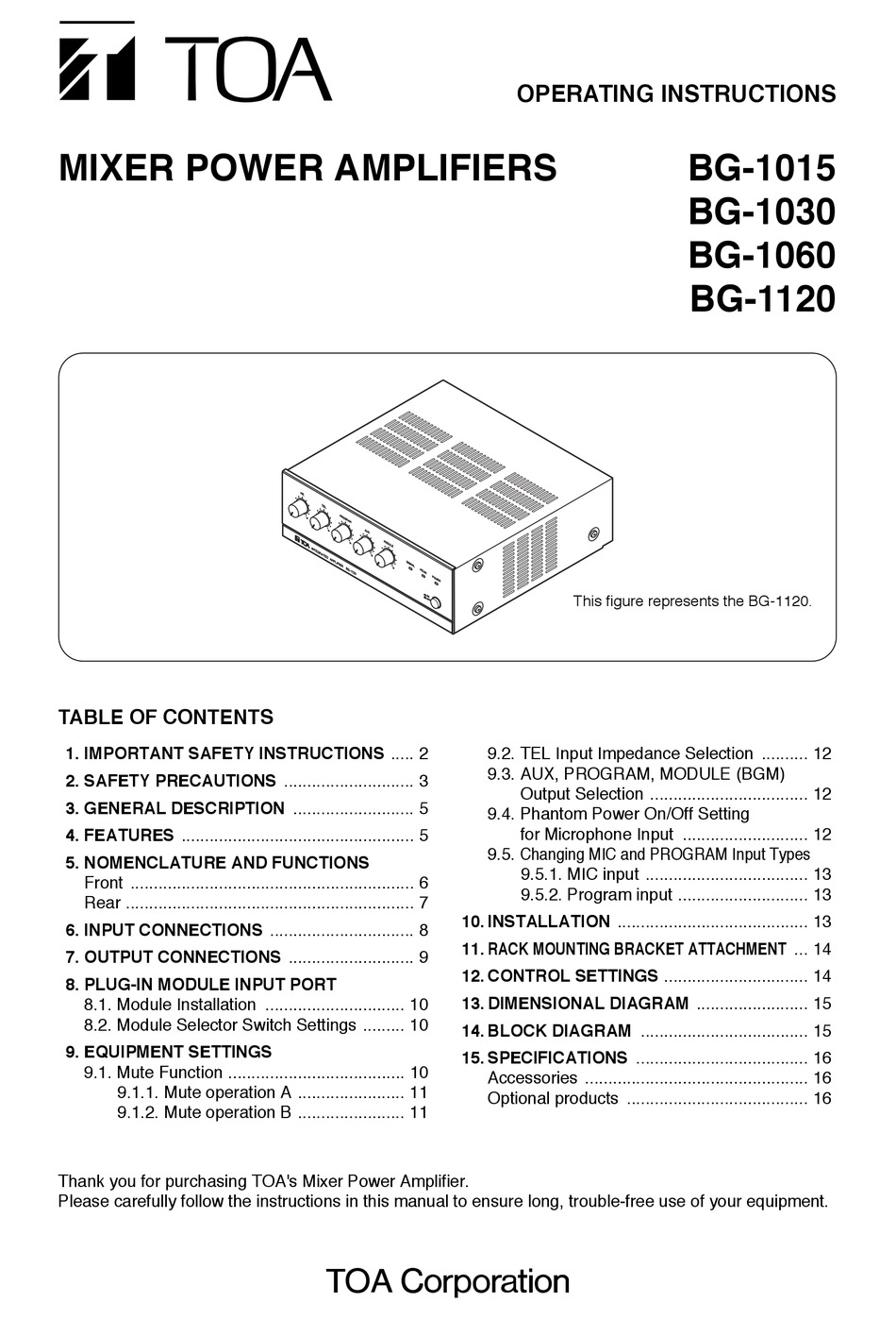 TOA BG-1015 OPERATING INSTRUCTIONS MANUAL Pdf Download | ManualsLib