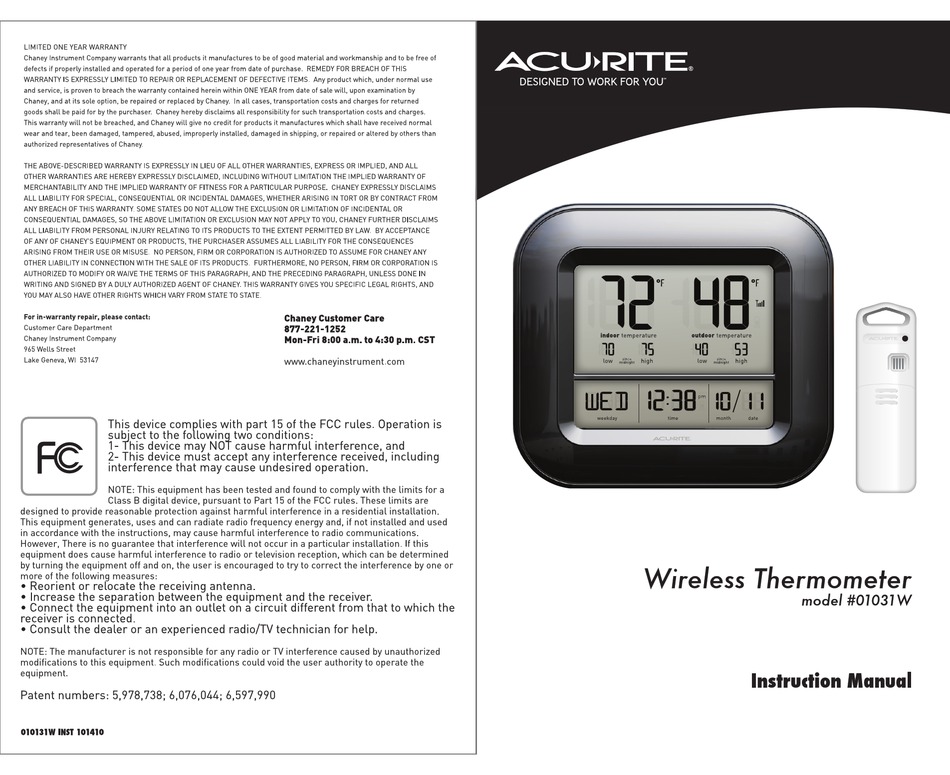 ACURITE 01031W INSTRUCTION MANUAL Pdf Download | ManualsLib