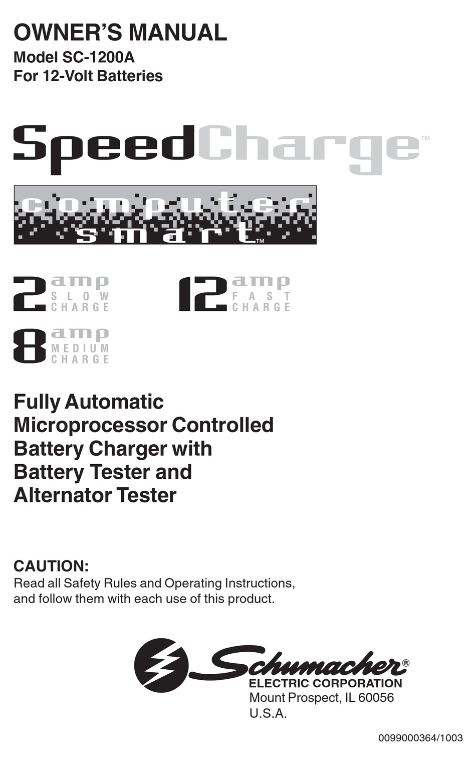 Schumacher Electric Speedcharge Sc 1200a Owner S Manual Pdf Download Manualslib