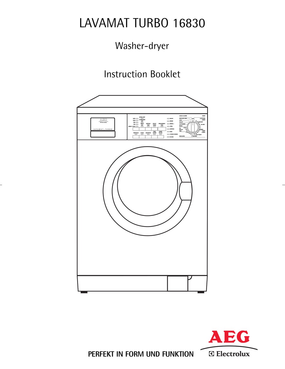 Aeg Lavamat Turbo 16830 Instruction Booklet Pdf Download Manualslib