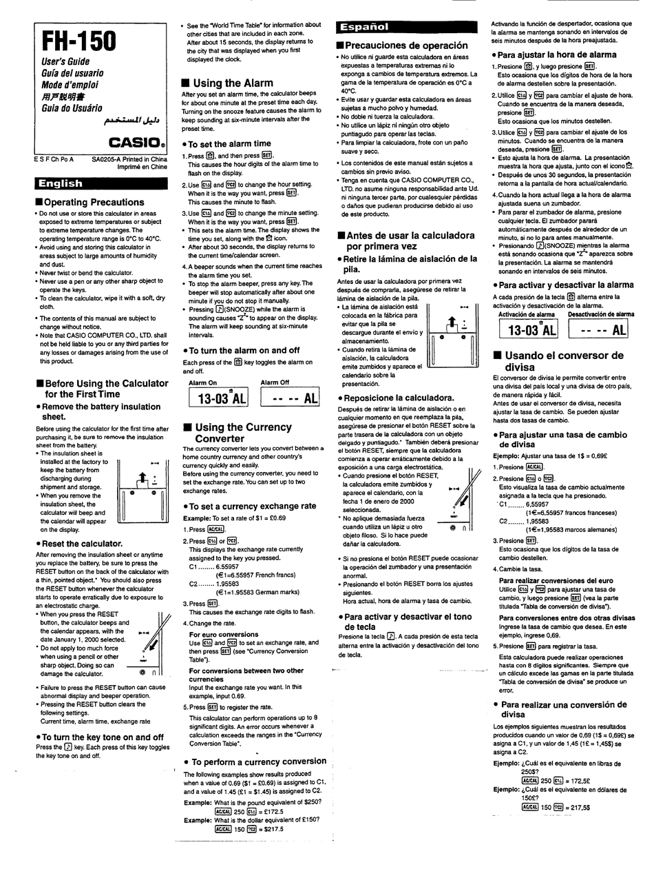 CASIO FH-150 USER MANUAL Pdf Download | ManualsLib