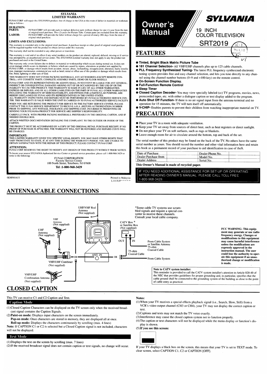 SYLVANIA SRT2019 OWNER S MANUAL Pdf Download ManualsLib   Sylvania Sylvania Srt2019 