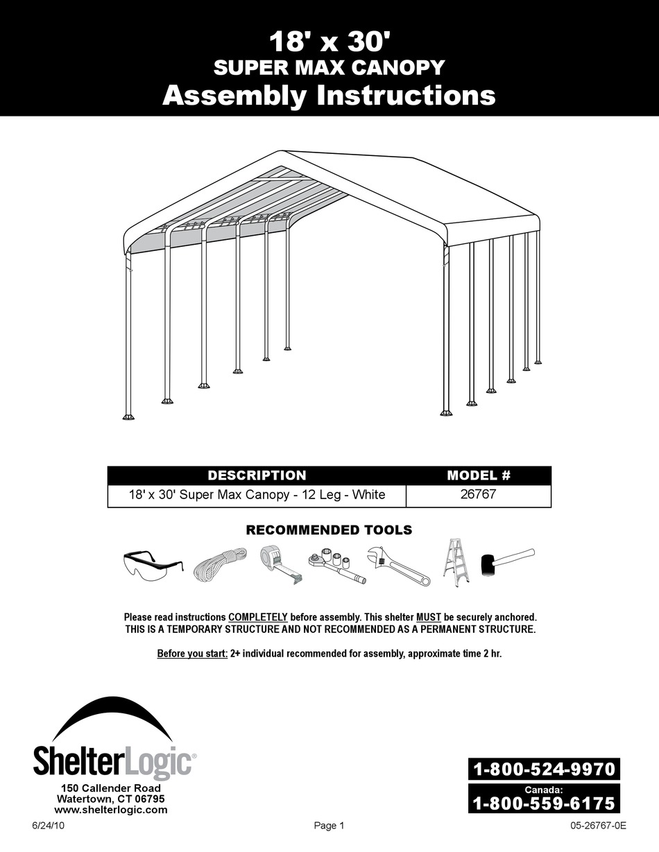 Shelterlogic 26767 Assembly Instructions Manual Pdf Download Manualslib